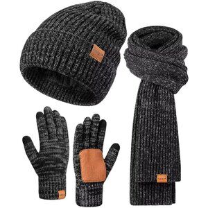 Winter Hat Gloves Scarf Set for Men Women, Mens Beanie Long Scarf Touchscreen Gl